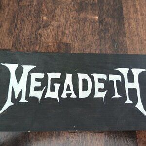 MEGADETH BAND NAME LOGO WOOD BURNED WALL PLAQUE